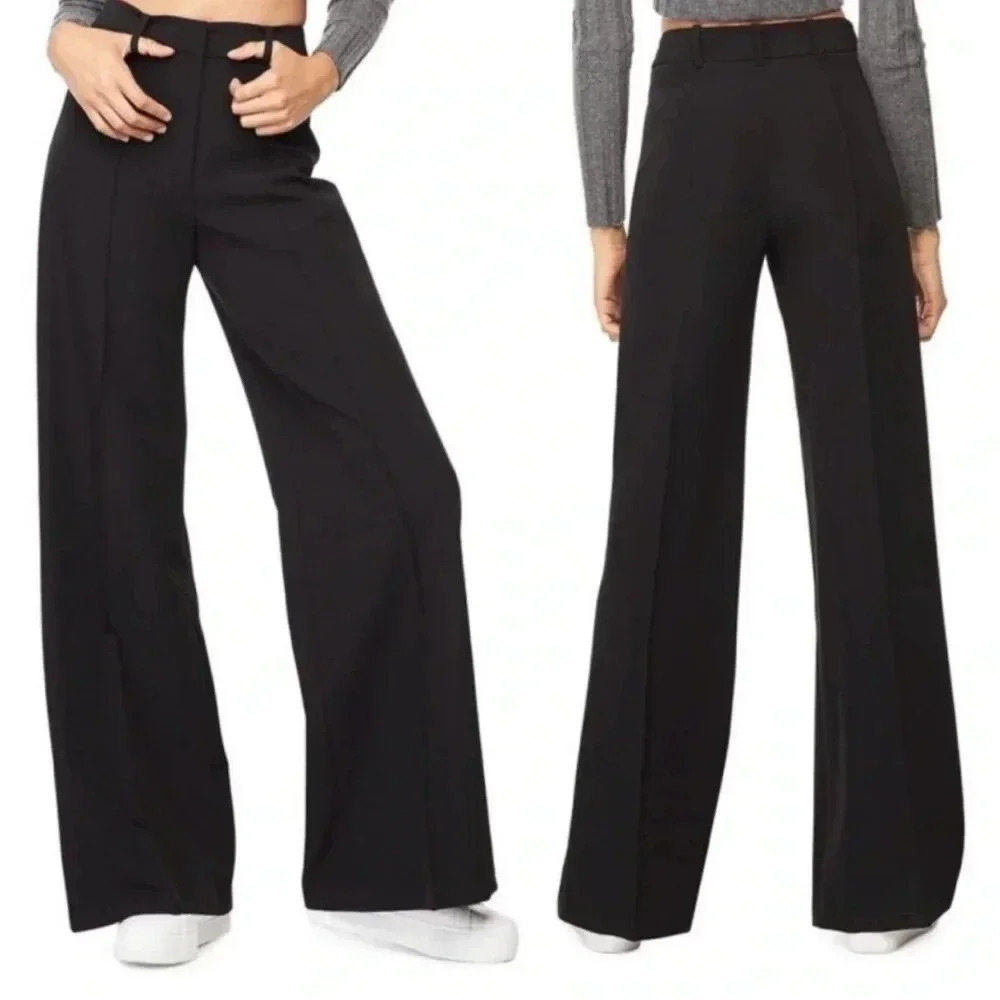 Milly Black Wide-Leg High-Rise Trousers
